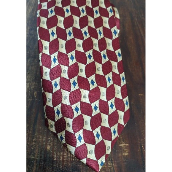 Jos.A.Bank 100% Silk Necktie Geometric Formal Print Red Gold Blue - Picture 12 of 12